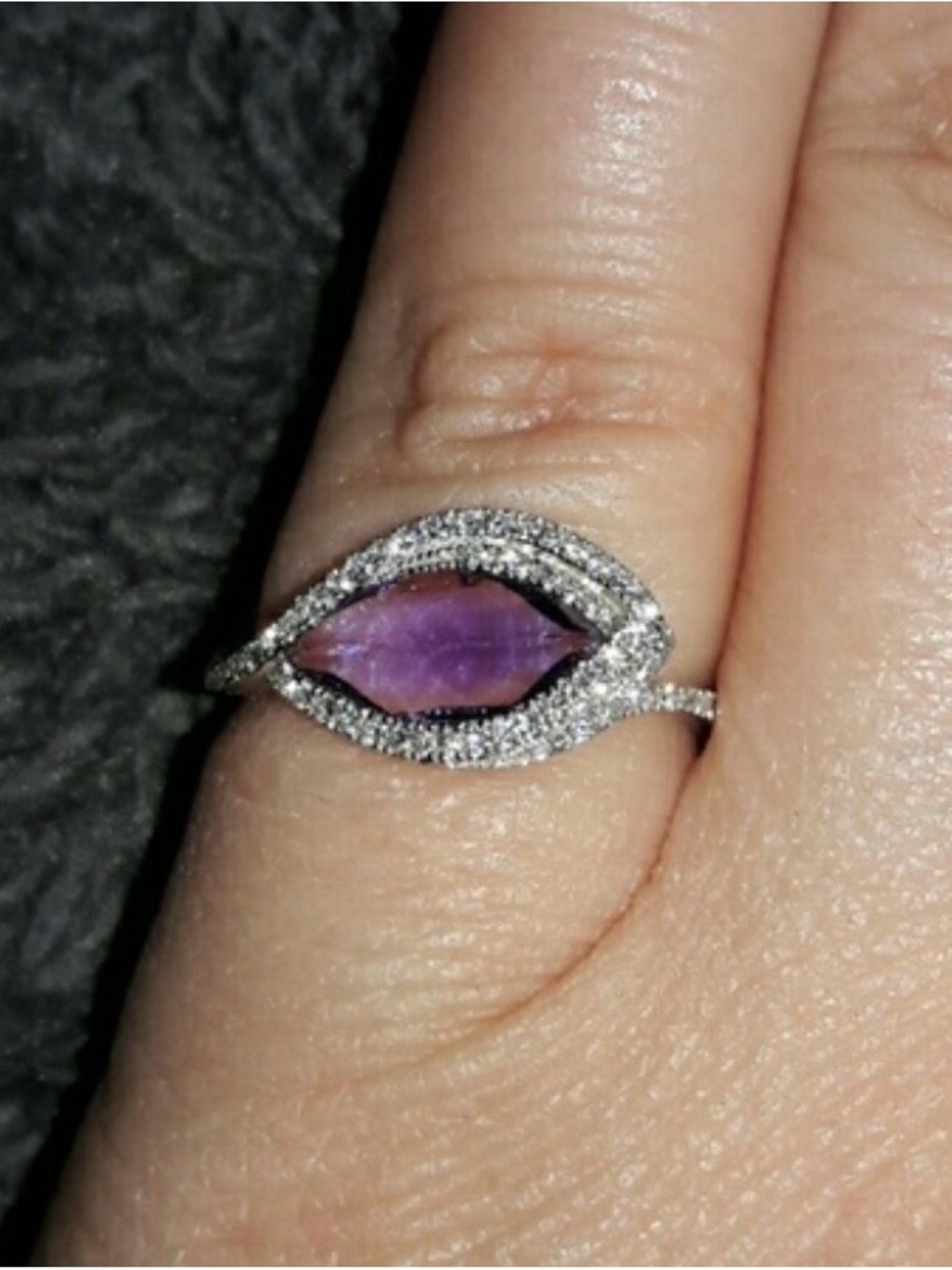 Genuine 14K White Gold, Genuine Amethyst and Genuine Diamond Ring, size 8.5